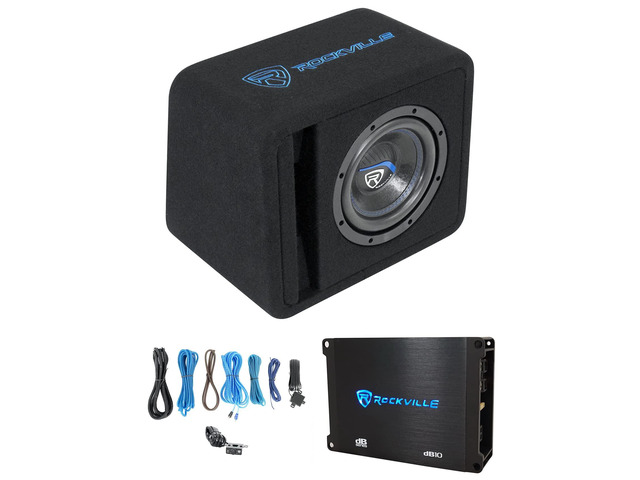 SK58 Package 8' Loaded K5 Car Subwoofer with Amplifier Vented Enclosure, dB10 Mono Class D Amp, 800W Peak/200W RMS CEA, Wiring Kit Included, 4...