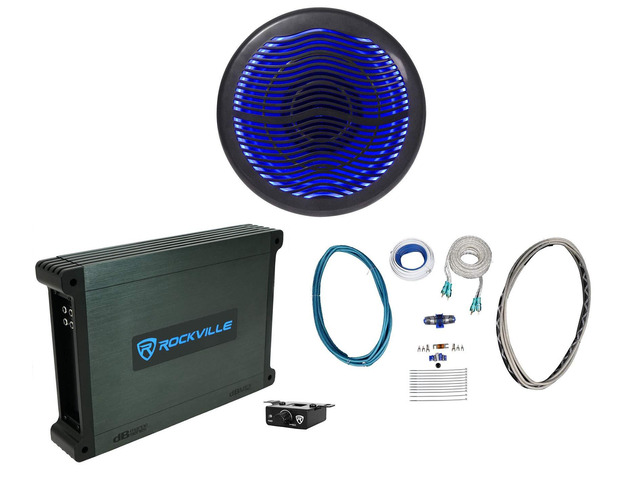 MS10LB 10' Black Marine Free Air Subwoofer Bundle with dBM12 Amp 2400W Peak / 600W RMS, DVC 4-Ohm, LED, 2000W Peak / 500W RMS Class D Mono Amp,...