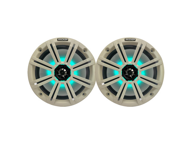 8' 300 Watt Max Power 2-Way Marine OEM Replacement RGB Multicolor LED Coaxial Boat Audio Speakers (Pair) with White Grilles