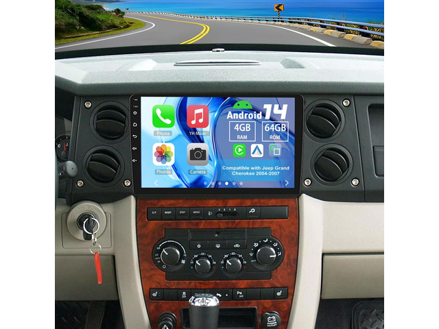 2 Din Car Stereo Upgrade Radio for Jeep Grand Cherokee 2004-2007 Android 14 4G+64G 10' Touchscreen Carplay Android Auto GPS WiFi Bluetooth RDS...