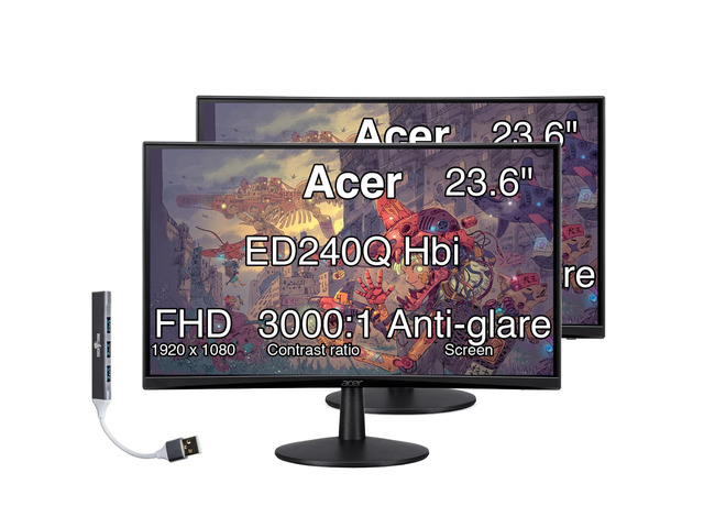 Nitro 24' Gaming Monitor 1500R Curved 100Hz FHD (2 Pack) FreeSync, 1ms Response Time, VESA Mount (100mm), VGA, HDMI & Dockztorm USB Port...