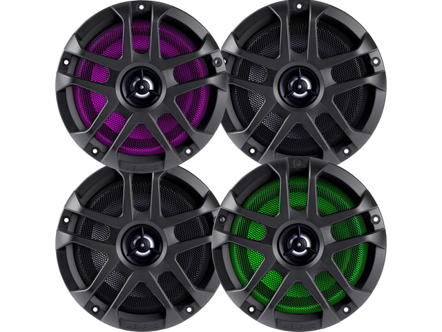 6.5' LED Marine Coaxial Speakers - 2 Pair (4 Units) - OEM Bulk Pack MXA60L with Metal Gray Grilles