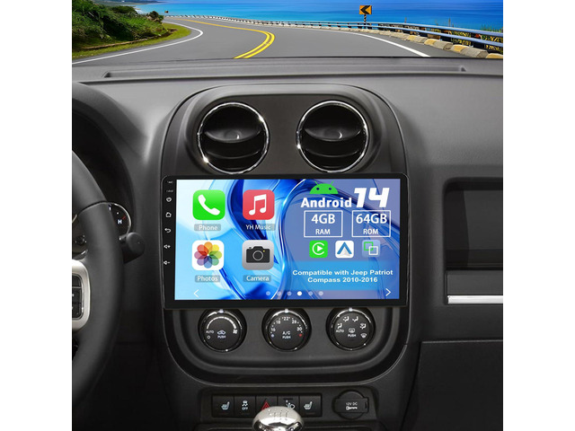 2 Din Car Stereo Upgrade Radio for Jeep Patriot Compass 2010-2016 Android 14 4G+64G 10' Touchscreen Carplay Android Auto GPS WiFi Bluetooth RDS...
