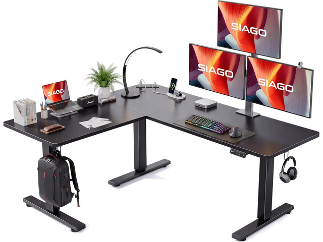 63x55 Inch L-Shaped Standing Desk with Charging Station Corner Desk