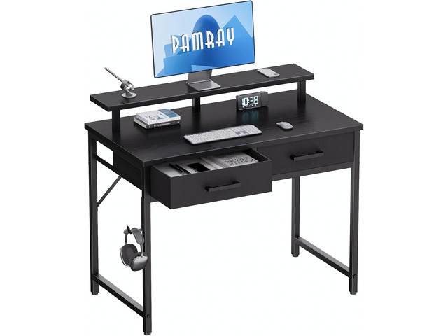 32 Inch Small Computer Desk with Monitor Stand and 2 Drawers