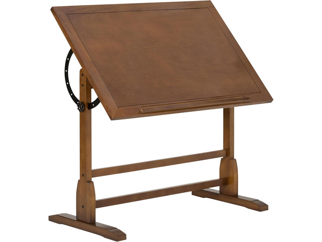 Studio Designs Vintage Drafting Table - Antique Design Solid Wood Drafting Table with Built-In Pencil Groove and Pencil Ledge - Angle Adjustable...