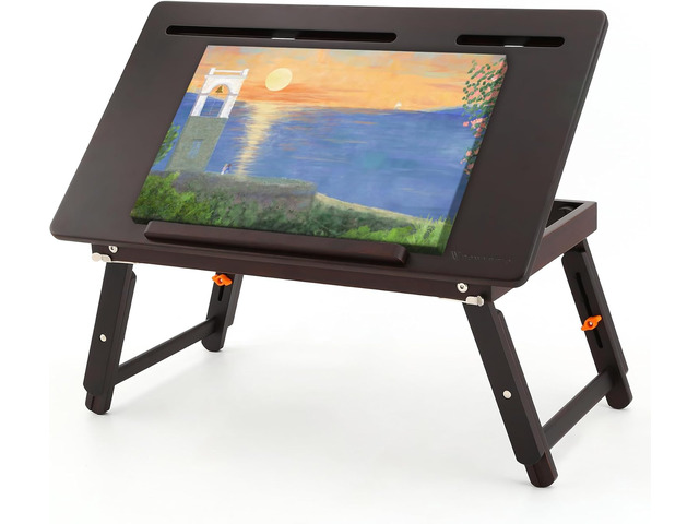 Drawing Table Foldable Drafting Desk with Adjustable Height & Angle Bamboo Drawing Board Easel with Tablet and Phone Slots for Painting, Drafting,...