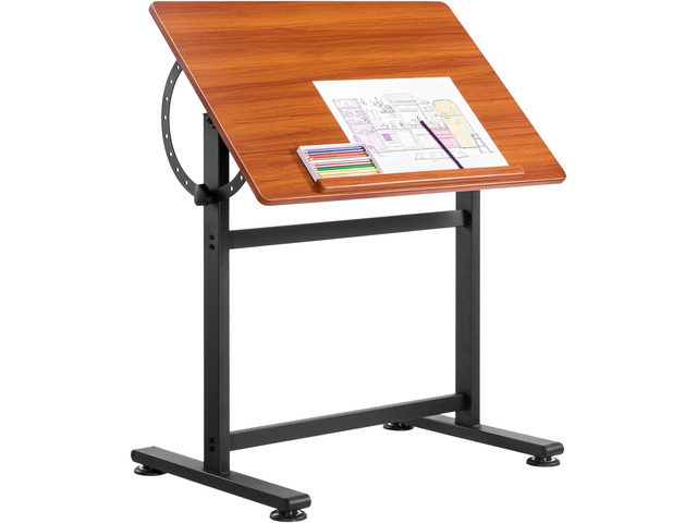 Drafting Table, Adjustable 0Â°90Â° Tilt Drawing Desk, Portable Artist Table with Black H-Frame and Brown Desktop, Wooden Painting Desk Craft...