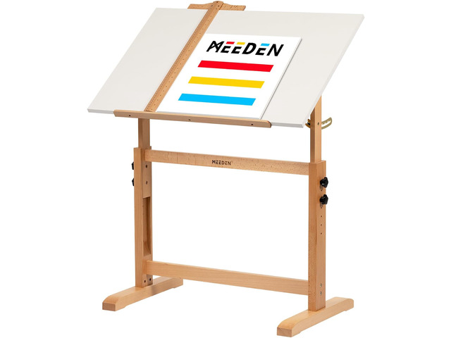 White Adjustable Drafting Table: 35.5' x 23.5' Art Drawing Desk with Height Adjustment - Solid Beech Wood Craft Painting Table - Large Tilting...