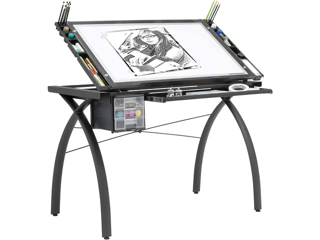 Light Tracing Table for Artists with Storage and Adjustable Stand, Dimmable Night Glass Work Top