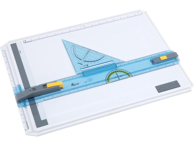 Technical Drawing Board - Portable Drafting Table with Multi-Tool Kit, Break-Resistant Plastic, Straight-Edge Lock Mechanism, Transparent Ruler,...
