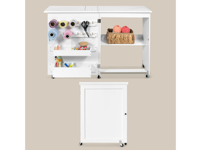 Sewing Table and Folding Craft Table with Storage for Adults - 46 inch Fold Out Grid Top Crafting Desk for Fabric Cutting, Quilting & Hobby