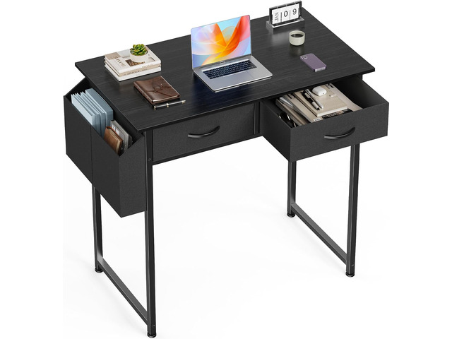 32 Inch Small Computer Desk with Fabric Drawers for Home Office Writing Study Work Table for Bedroom Small Space, Home Office Gaming PC Desk with...