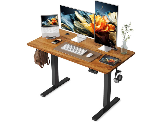 Electric Standing Desk, 48 x 24 Inches Stand Up Desk with Splice Board, Adjustable Height Desk, Computer Desk for Home Office, Black Frame/Rustic...