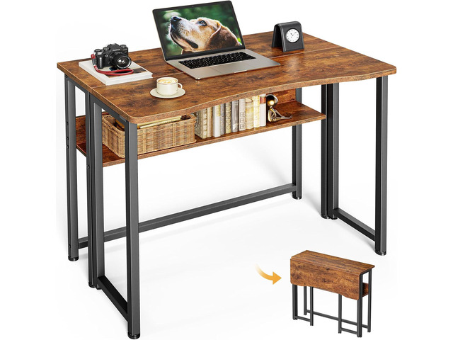 Folding Desk with Storage Shelf, 31.5 Inch Foldable Computer Table