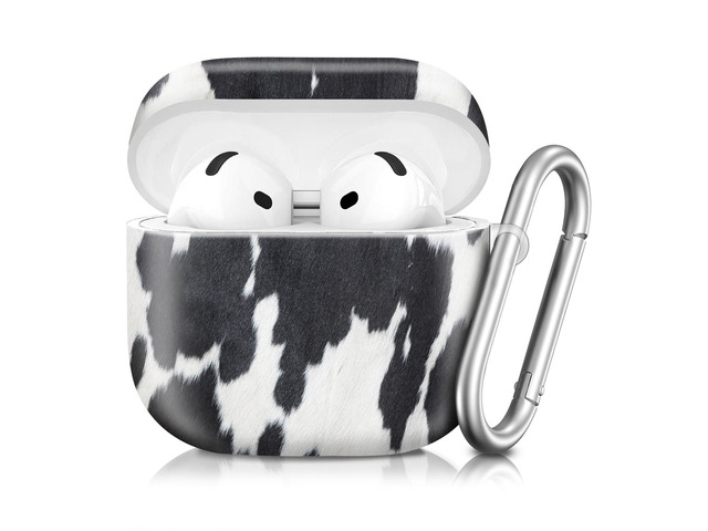 Compatible with AirPod 4th Generation 2024 Case, Shockproof Anti-Drop Protective Cover, Cute Case for Women Men with Keychain(White Black Cow)