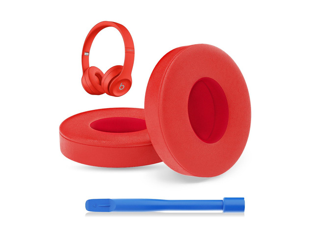 Replacement Earpads for Beats Solo 3, Solo 2, Red Ear Covers Earpads Cushions Compatible with Beats Solo3/2 Wireless Headphone