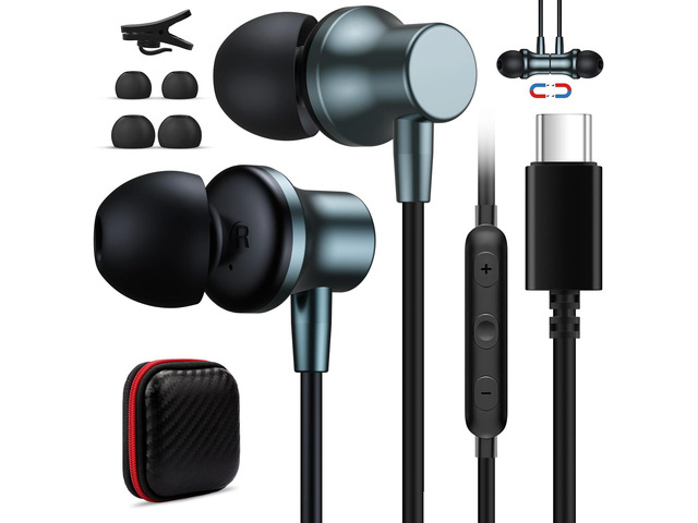 USB C Wired Headphones with Mic for iPhone 17 17e 16e 16 15 Plus 5G Type C Earbuds Magnetic Noise Canceling in-Ear Earphones for iPad Air Samsung...