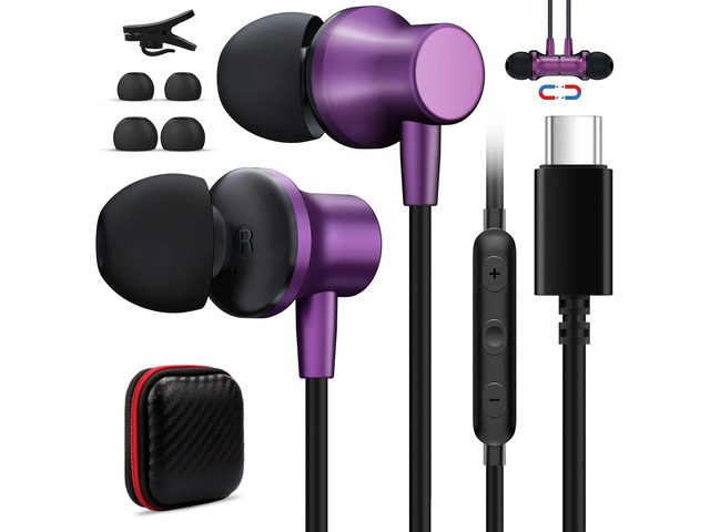 USB C Wired Headphones with Mic for iPhone 17 17e 16e 16 15 Plus 5G Type C Earbuds Magnetic Noise Canceling in-Ear Earphones for iPad Air Samsung...