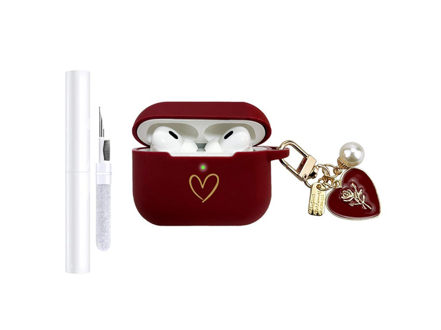 Compatible with AirPods Pro 3 Case Cover 2025, Soft Silicone Case with Gold Heart Pattern for AirPods Pro 3rd Generation Case with Pendant Keychain...