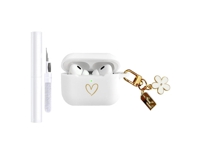 Compatible with AirPods Pro 3 Case Cover 2025, Soft Silicone Case with Gold Heart Pattern for AirPods Pro 3rd Generation Case with Pendant Keychain...