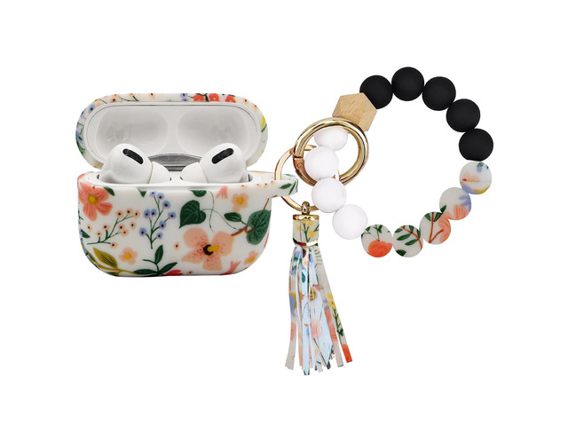 Case Compatible with Airpods Pro 2nd Generation, Soft Silicone Cute Skin Full Protective Case with Bracelet Keychain (Flower Pattern)