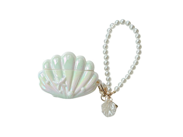 for Airpods Pro 2nd Generation Case, Beautiful Sparkly Seashell Compatible for Airpods Pro Earphone Cover with Pearl Hanging Chain