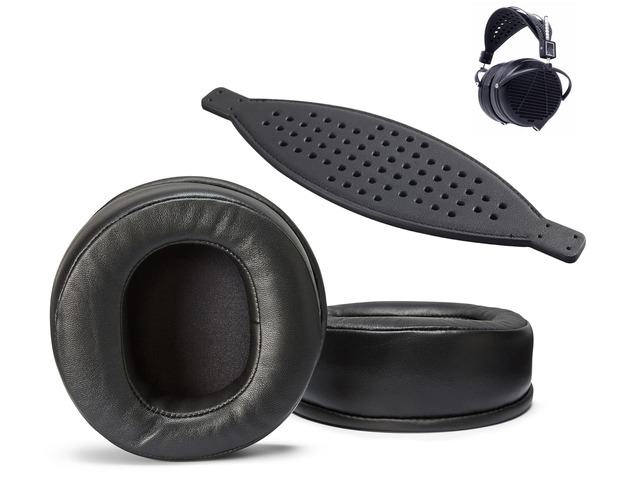 AHG Premium Sheepskin Ear Pads and Cowhide Headband Strap Compatible with Audeze LCD Headsets (Black) FlexiSoft Foam