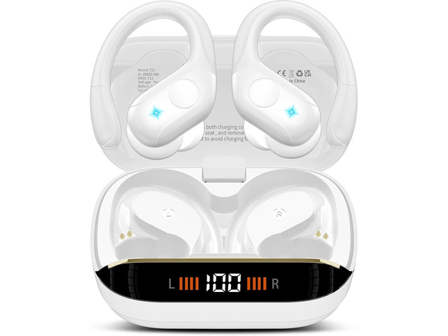 Wireless Earbuds Bluetooth 5.4 Headphones 75H Stereo Deep Bass Sports Over Ear Buds with Earhooks, LED Display Bluetooth Earbuds with 4 ENC Mic,...