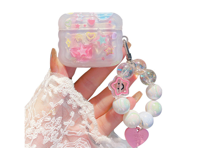 Compatible with Airpods 3rd Generation Case 2021 Cute Dream 3D Gitter Stars Clear Protective Cover with Strap Keychain Airpod Gen 3 Case for Girls...