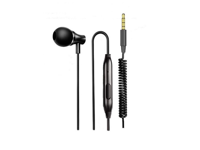 k8 Single Side Earphone in-Ear Stereo to Mono Earbud Headphones,3.5mm Plug Metal Noise Isolating Earplugs with mic,Spring Coil Reinforced Cord