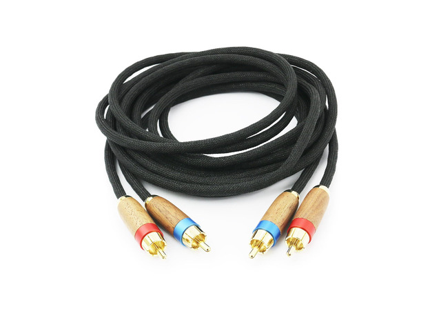 Audiophiles 2RCA Male to 2RCA Male Stereo Audio Cable HiFi System Interconnect Cable 6N OCC Copper Silver Plated Cord Walnut Wood Shell 2 RCA to 2...
