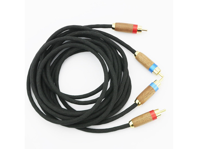 Audiophiles 2RCA Male to 2RCA Male Stereo Audio Cable HiFi System Interconnect Cable 6N OCC Copper Silver Plated Cord Walnut Wood Shell 2 RCA to 2...