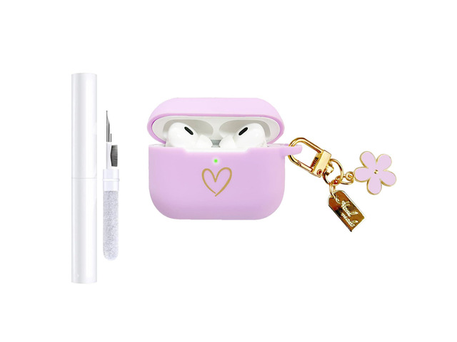 Compatible with AirPods Pro 3 Case Cover 2025, Soft Silicone Case with Gold Heart Pattern for AirPods Pro 3rd Generation Case with Pendant Keychain...