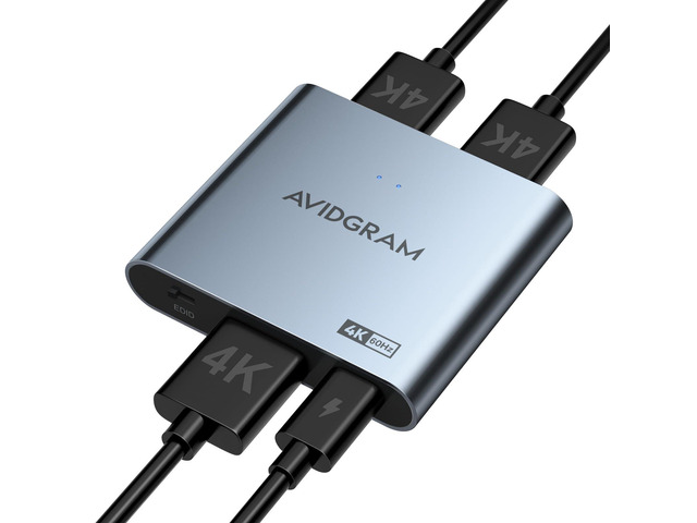 HDMI Splitter 1 in 2 Out 4K 60Hz 4:4:4, HDMI 2 Port Splitter with Auto, Copy, and Downscaler Mode for Dual Identical Display Support 1080p 120Hz...