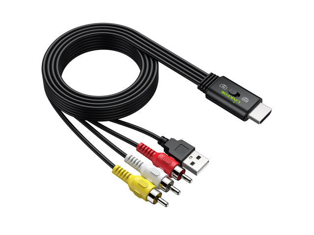 HDMI Male to 3RCA Male Converter Cable, 1080P PAL/NTSC Supported 5ft/1.5m length, all-in-one composite adapter, fits old TV, game consoles,...