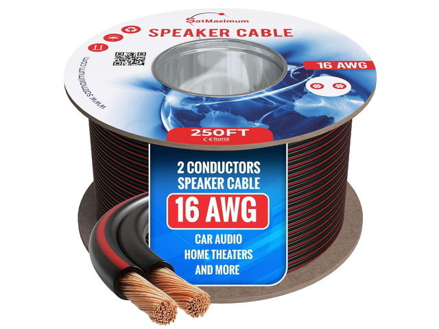 Speaker Cable 250FT 16AWG 2 Conductors (16/2) CL3 Rated CCA (Copper Clad Aluminum) Black Jacket Compatible with Low Voltage LED Wire, Car Audio,...