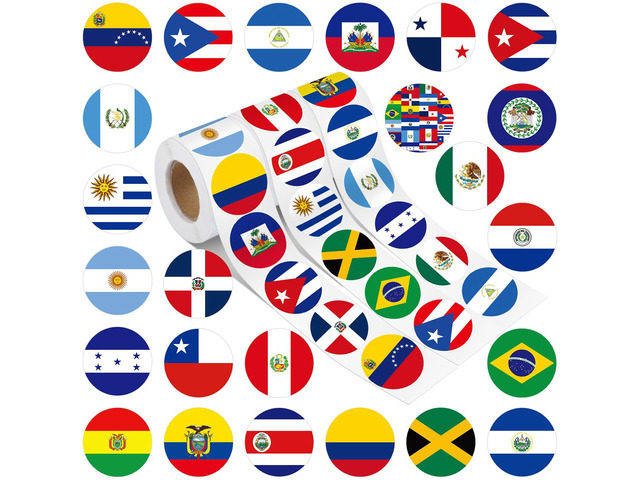 Hispanic Heritage Month Stickers 1000 Pcs in 3 Rolls with 24 Circular Flag Patterns Self Adhesive Decal for Spanish Speaking Festival Party Bottle...