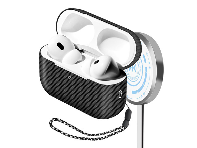 Real Carbon Fiber Case for AirPods Pro 2nd Generation 2022 with Stripes Lanyard Slim & Durable Cover for AirPods Pro 2 Accessories Support...