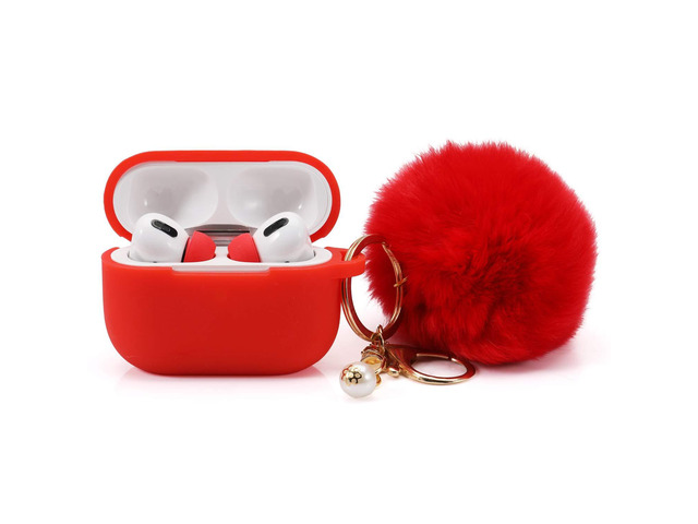 Protective Case Cover for Airpods Pro Charging Case with Ear Tips 1 Pair Kit, Air Pods Silicone Case with Soft Cute Ball Pom Pom Keychain Kit...