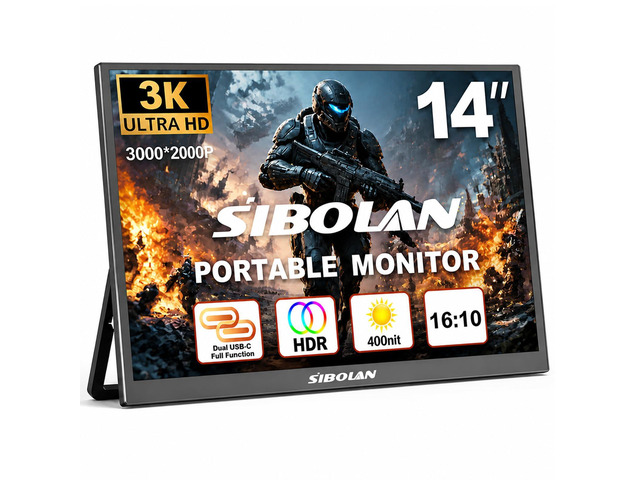 Portable Monitor 13.9' 3K QHD 3072x1920 350 Nits 72% sRGB USB-C HDMI Travel Monitor for Laptop PC PS4, Screen Extender with Kickstand, VESA Mountable