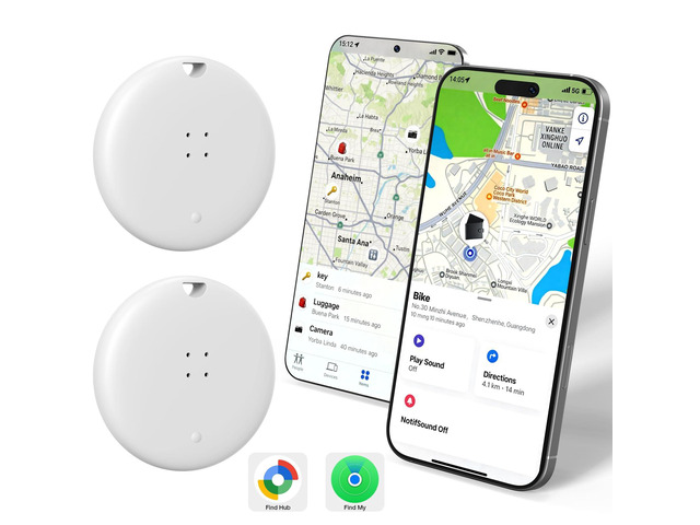 Bluetooth Smart Tracker Tags 2Pack, Item Finder for Apple Find My (iOS) & Google Find Hub (Android), Waterproof Locator with Replaceable Battery...
