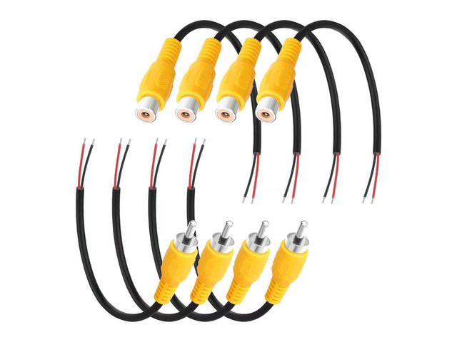 8 Pack Replacement RCA Male Female to Bare Wire Cable RCA Plug Jack Connector Adapter to Open End Stripped Wire Pigtail Short Audio Video Cord...