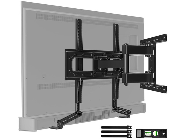 Full Motion TV Mount Soundbar Bundle for 26-70' TVs, 132 lbs ±60° Swivel & Tilt, 6 Articulating Arms, Soundbar Moves with TV, Fits 8'/12'/16'...