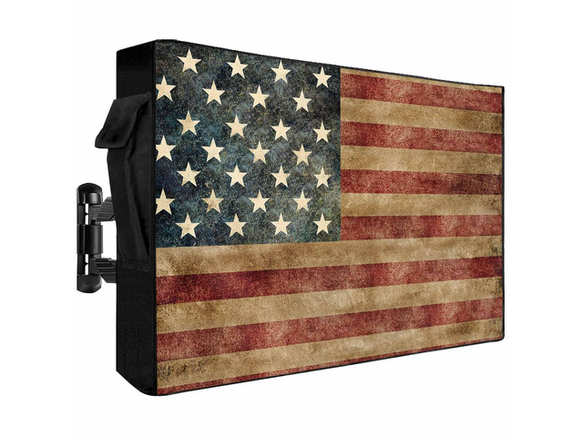 HMQirky Retro American Flag Weatherproof & Waterproof Outdoor TV Cover - 70 to 75 inch, Vintage Red Striped Enclosure with Remote Pocket for LED,...