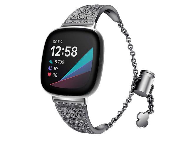 Compatible with Fitbit Versa 4/Versa 3/ Sense 2/Sense Band for Women, Replacement Bling Metal Strap Stainless Steel Metal Jewelry Bangle Wrist...
