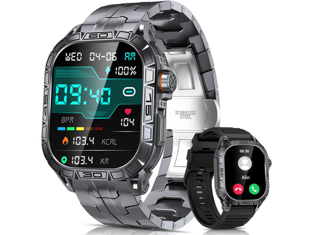 Military Smart Watch for Men(Answer/Make Call), 1.96'' AMOLED Outdoor Smartwatch with Compass/Heart Rate/Sleep Monitor/100+ Sport Modes/IP68...