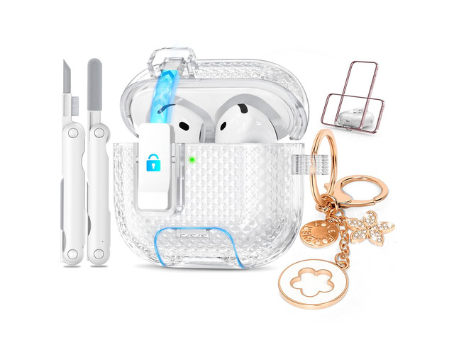 for Airpods 4 Case Clear with Lock & Bling Keychain for Women & Girly,Cute Soft TPU Clear Case Cove for Apple Airpods 4th Generation (2024) with...