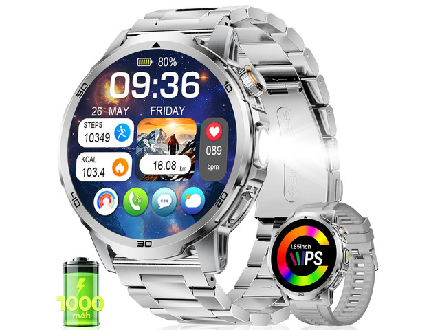 Smart Watches for Men 1000mAh 1.85' HD IP68 LED Light Military Sport Large Battery Big Touch Screen 110+ Sports Modes Waterproof