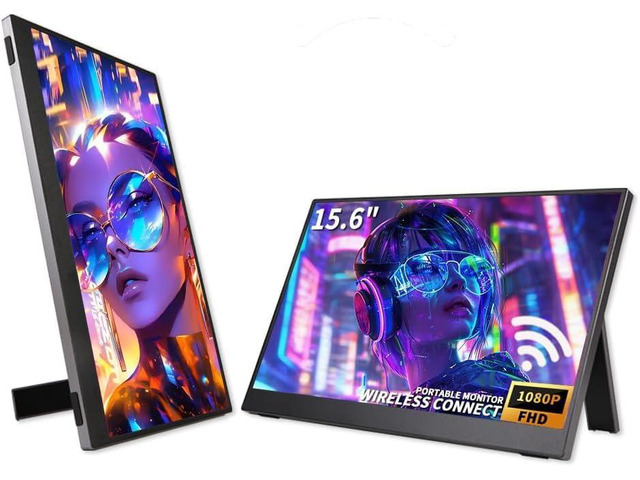 15.6 Inch Wireless Portable Monitor, HDR Eye Careful Gaming Monitor, FHD IPS/HDR Computer Screen Extender with Built-in Speakers, Compatible with...
